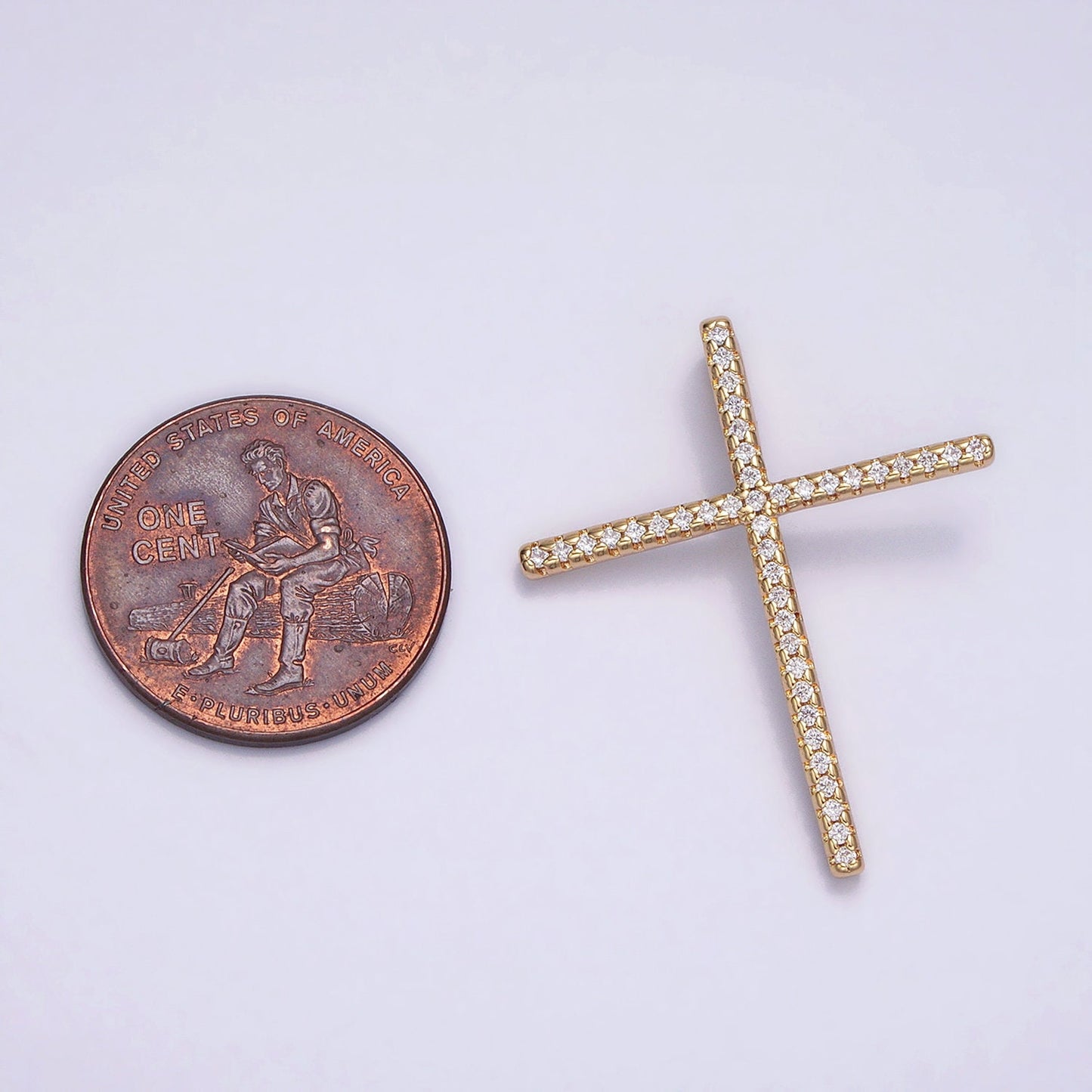 16K Gold Filled 30mm Slim Cross Religious Micro Paved CZ Back Loop Pendant in Gold & Silver | AA373 AA374