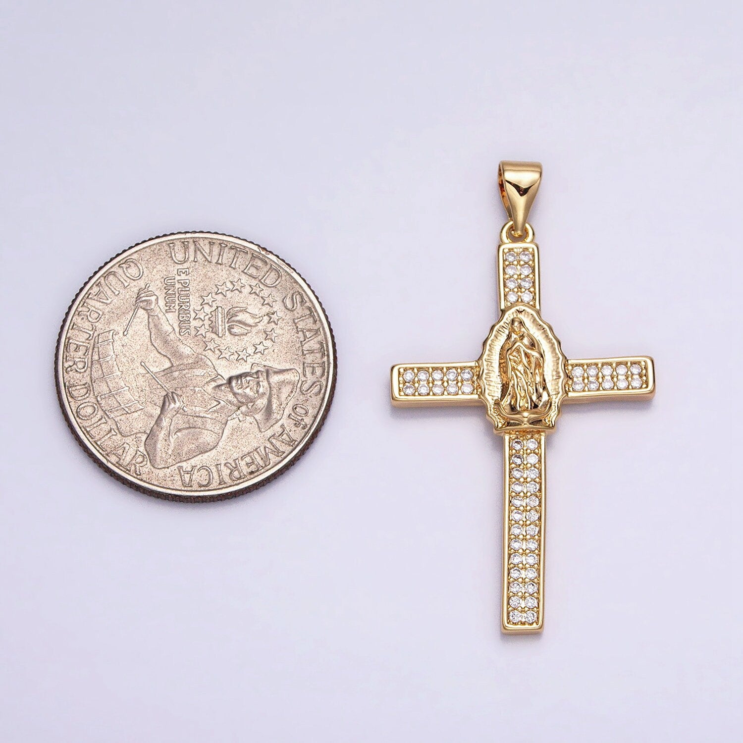 16k Gold Filled Lady Guadalupe Virgin Mary Cross Necklace Pendant Cross Charm Catholic Religious Jewelry Supply