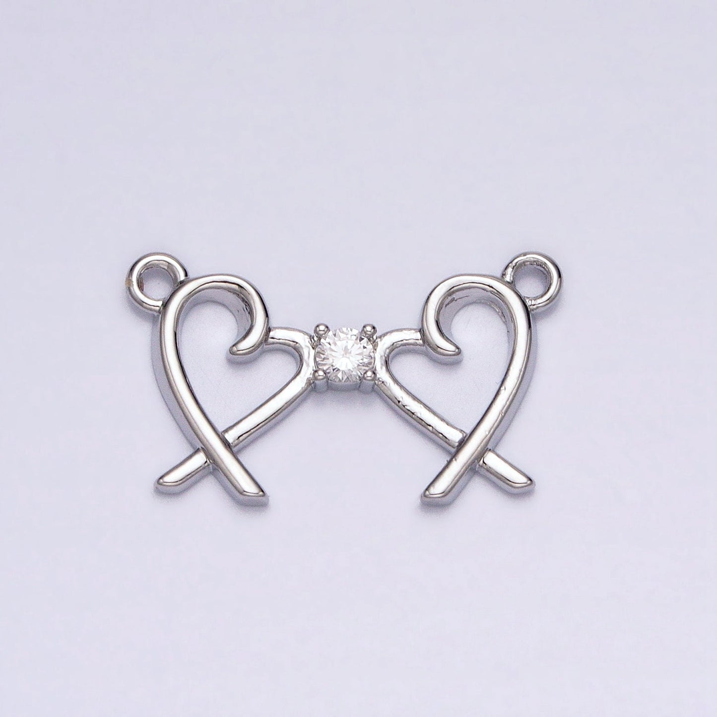 16K Gold Filled Clear CZ Double Heart Connector in Gold & Silver For Mommy and Me Jewelry Inspired Necklace Bracelet | Y-870
