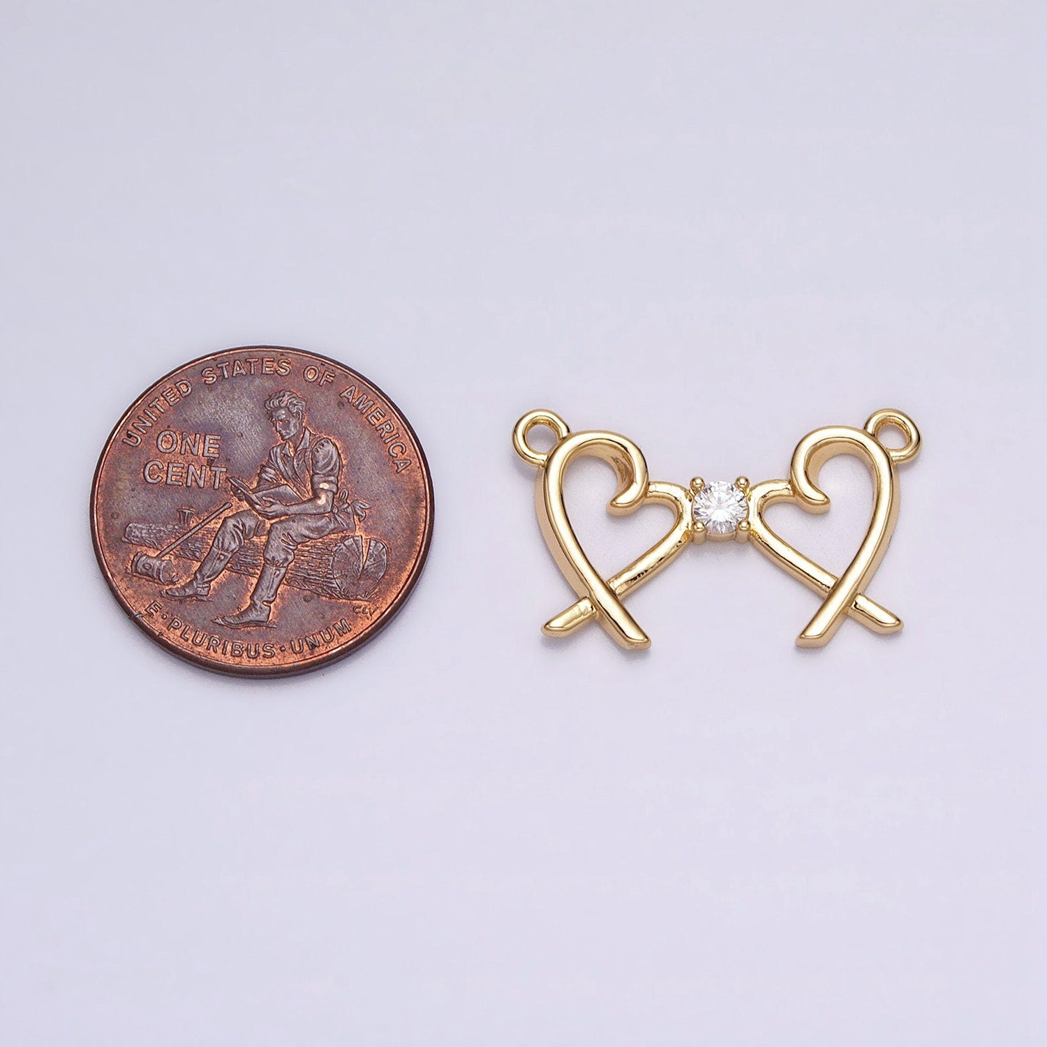16K Gold Filled Clear CZ Double Heart Connector in Gold & Silver For Mommy and Me Jewelry Inspired Necklace Bracelet | Y-870