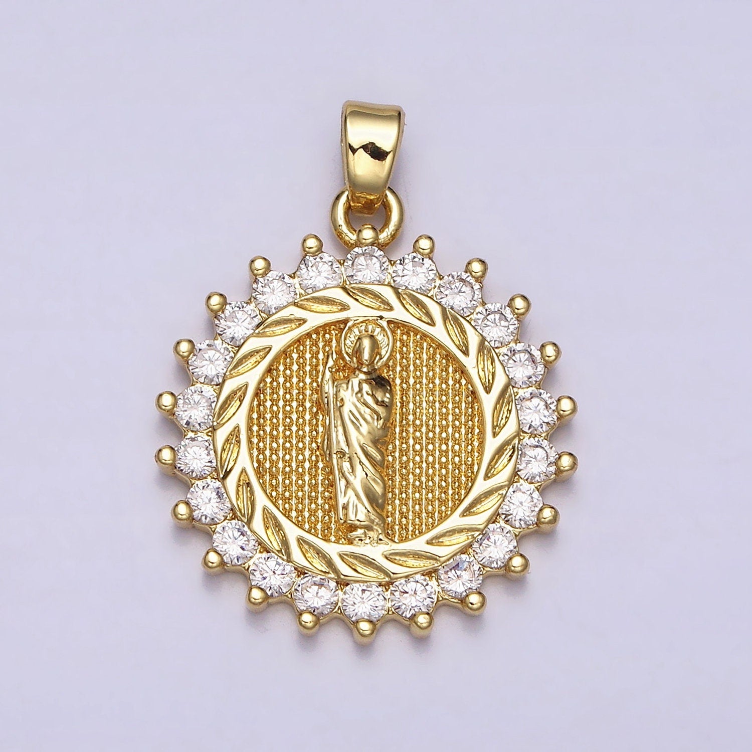 16K Gold Filled CZ Saint Jude Cubic Charm Saint of Hope Medallion Rosary Charm Religious Jewelry AA477