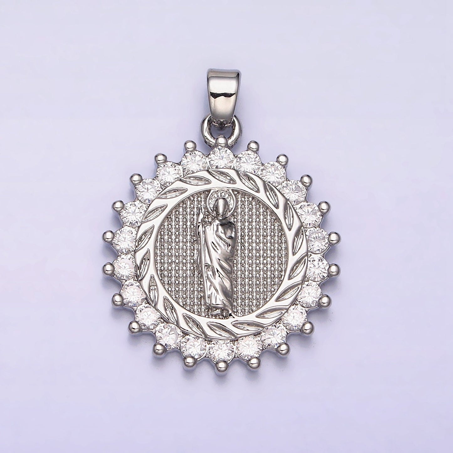 16K Gold Filled CZ Saint Jude Cubic Charm Saint of Hope Medallion Rosary Charm Religious Jewelry AA477