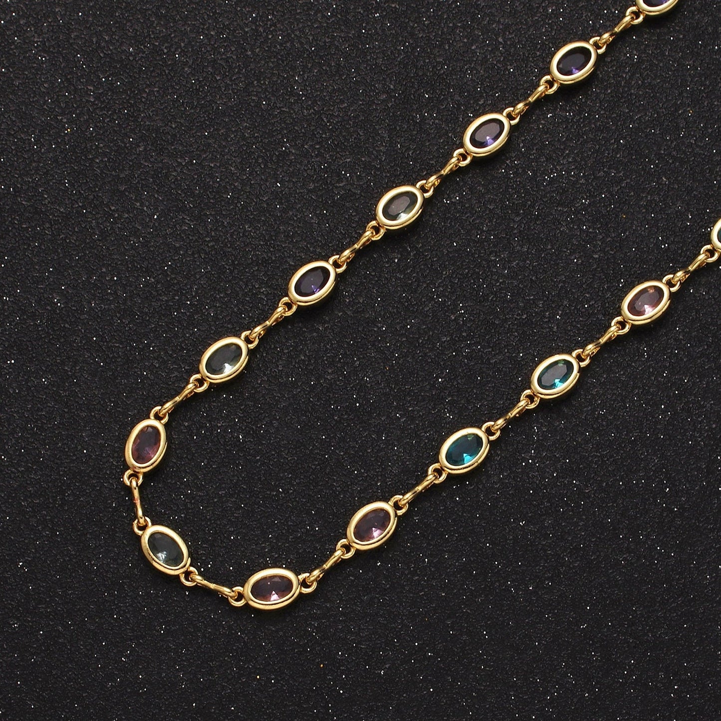14K Gold Filled 5.3mm Multicolor Oval Bezel Cut CZ Figure Eight Link Designed Unfinished Chain by Yard For Jewelry Making | ROLL-1361
