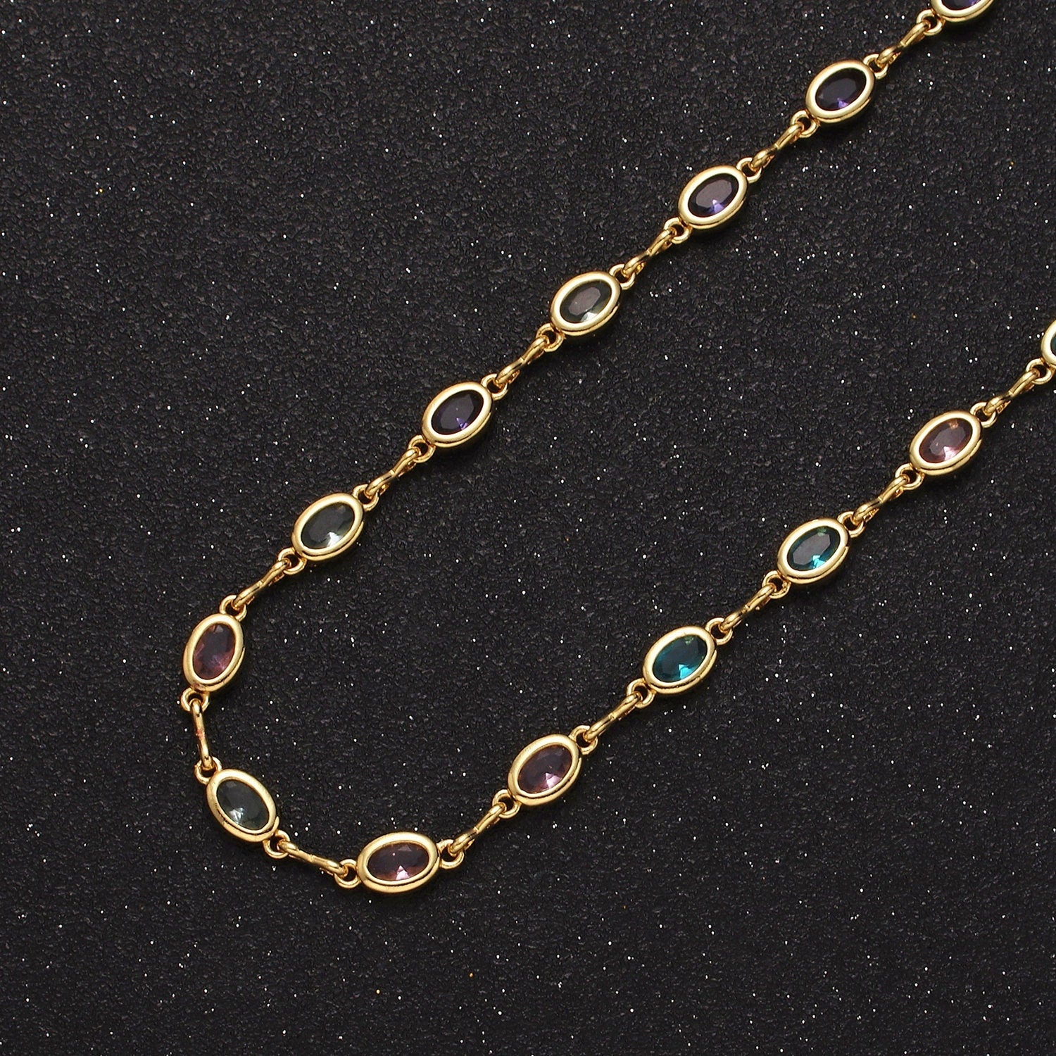 14K Gold Filled 5.3mm Multicolor Oval Bezel Cut CZ Figure Eight Link Designed Unfinished Chain by Yard For Jewelry Making | ROLL-1361