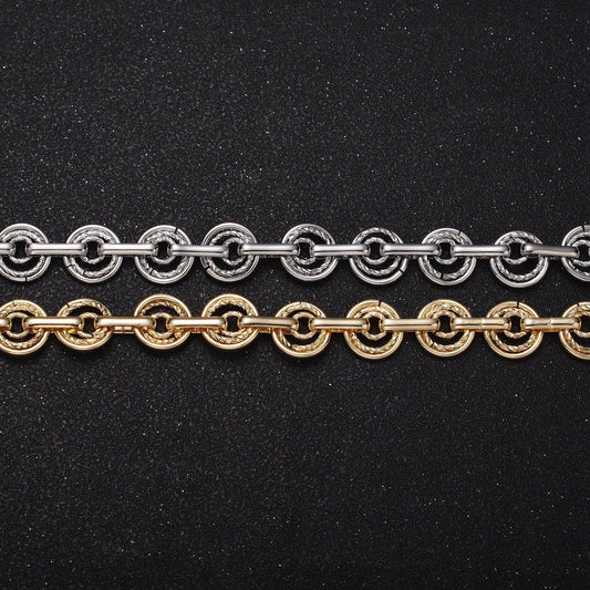 16k Gold Filled Statement Designed Textured Round Disc Link Unfinished Statement Chain by Yard in Gold & Silver | ROLL-1135, ROLL-1136