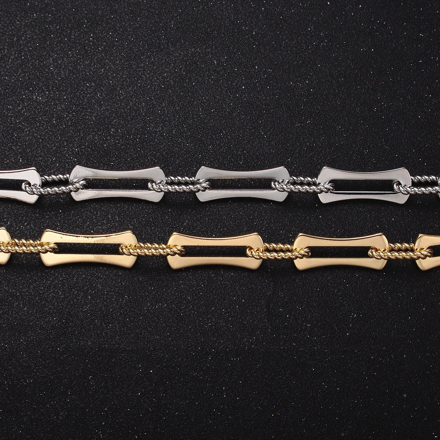 16k Gold Filled Designed Curved Paperclip Twisted Oblong Rope Link Unfinished Chain in Gold & Silver Statement Big Chain | ROLL-1137
