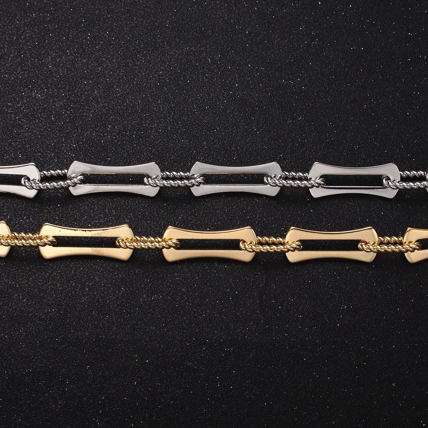 16k Gold Filled Designed Curved Paperclip Twisted Oblong Rope Link Unfinished Chain in Gold & Silver Statement Big Chain | ROLL-1137