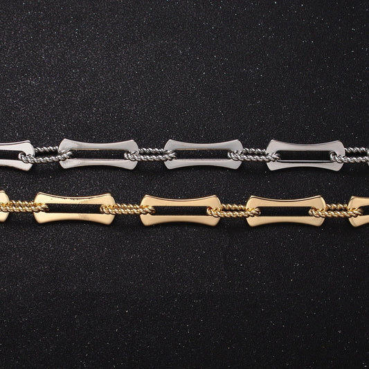 16k Gold Filled Designed Curved Paperclip Twisted Oblong Rope Link Unfinished Chain in Gold & Silver Statement Big Chain | ROLL-1137
