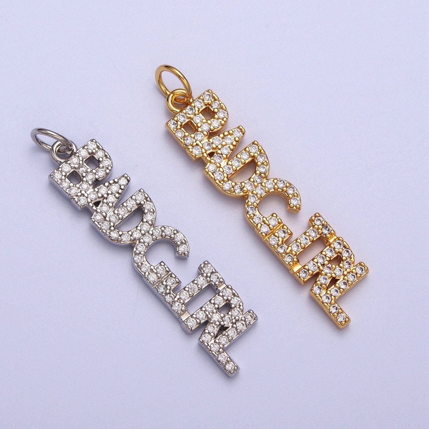 Cubic Gold Badgirl Charm for Bracelet Necklace Earring Component Diy Jewelry Making Supply CZ Word Charm Minimalist Jewelry AC551