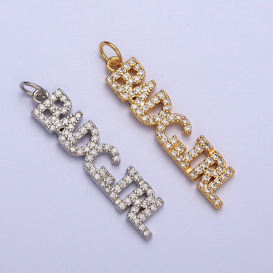 Cubic Gold Badgirl Charm for Bracelet Necklace Earring Component Diy Jewelry Making Supply CZ Word Charm Minimalist Jewelry AC551