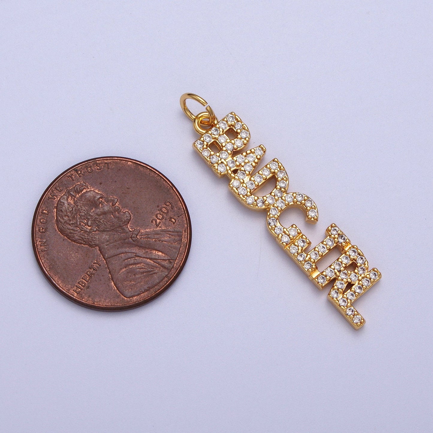 Cubic Gold Badgirl Charm for Bracelet Necklace Earring Component Diy Jewelry Making Supply CZ Word Charm Minimalist Jewelry AC551