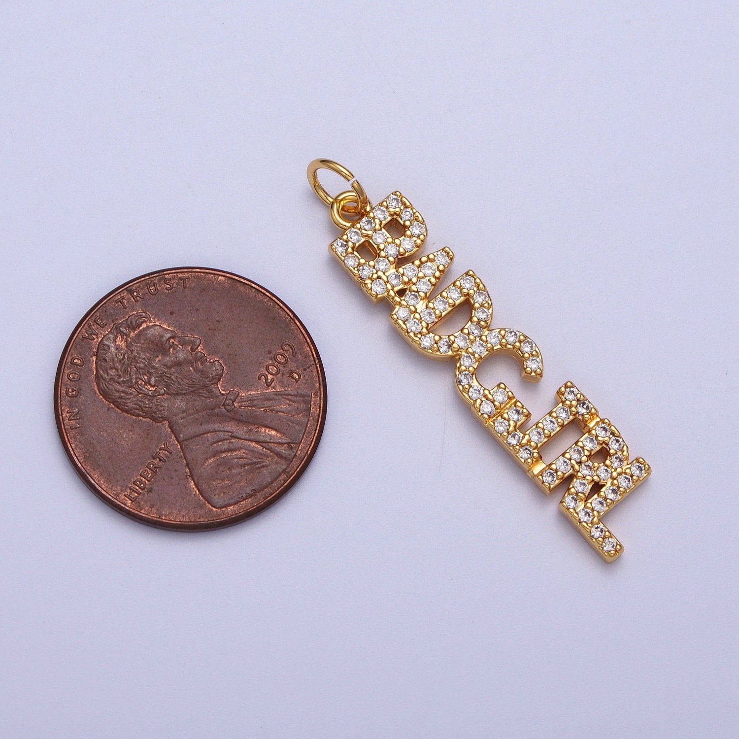 Cubic Gold Badgirl Charm for Bracelet Necklace Earring Component Diy Jewelry Making Supply CZ Word Charm Minimalist Jewelry AC551