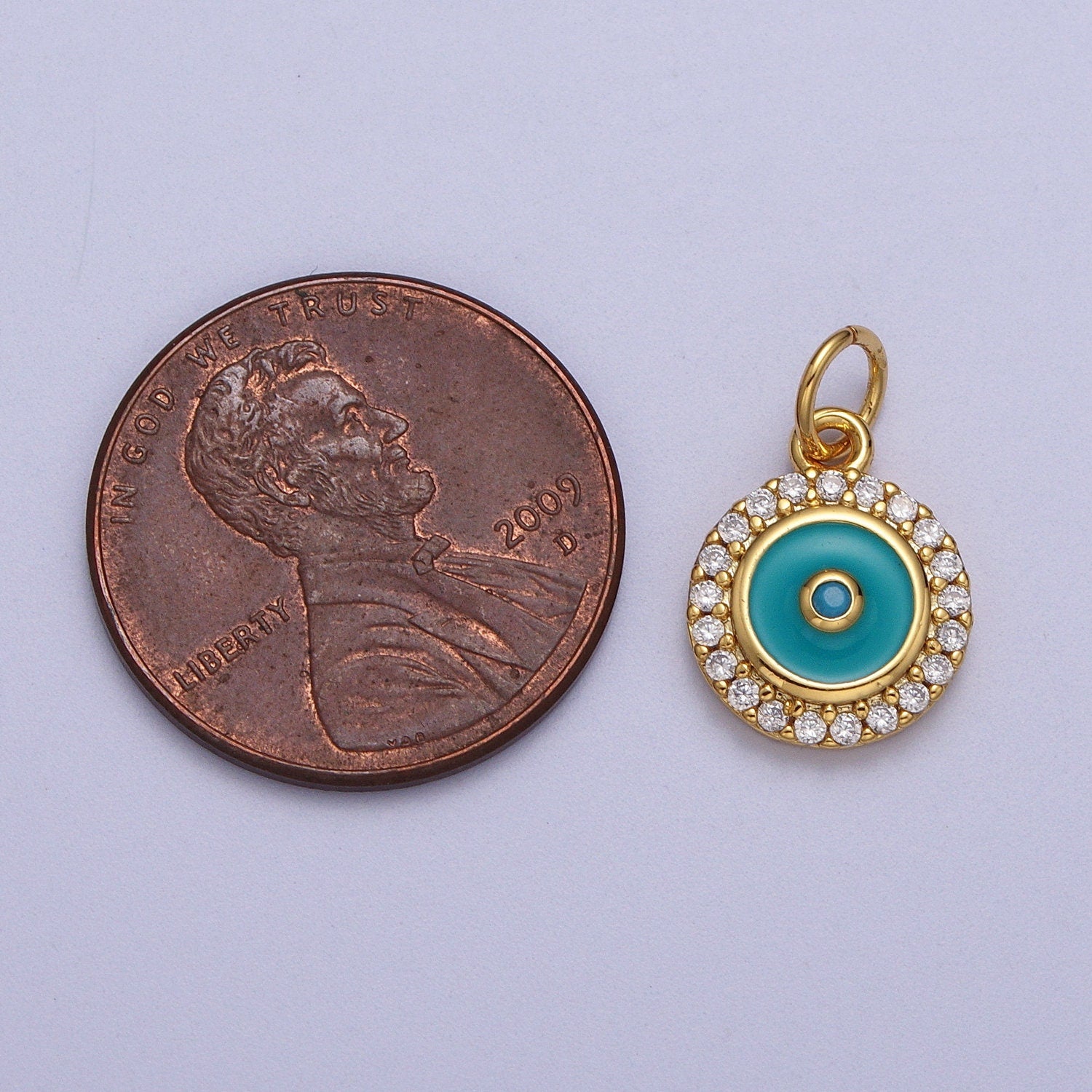 Teal Enamel Evil Eye Charm Pendant, Round Evil Eye Charm Cubic gold silver Disc Coin Medallion Jewelry Making Supply AC555
