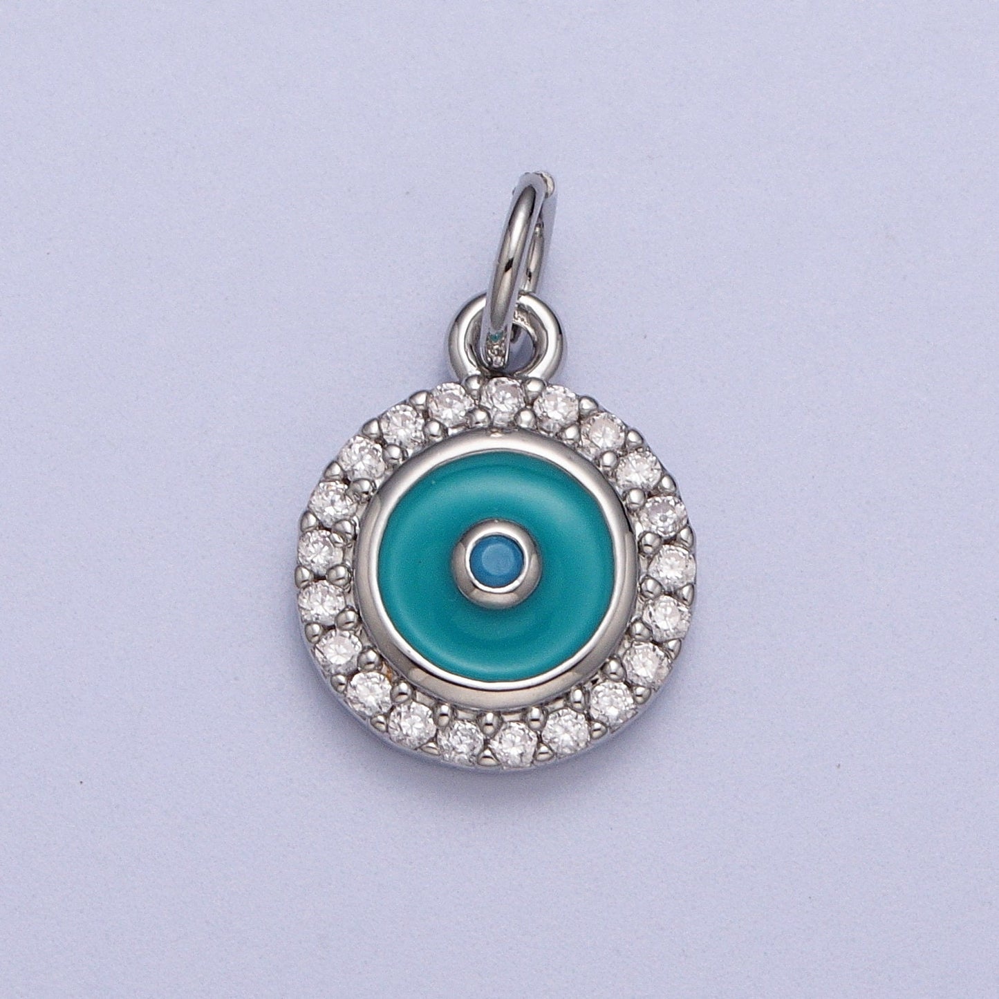 Teal Enamel Evil Eye Charm Pendant, Round Evil Eye Charm Cubic gold silver Disc Coin Medallion Jewelry Making Supply AC555