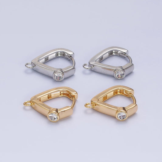 Gold, Silver Clear Round CZ Open Loop Triangle Huggie Earrings Supply | Z367 Z368