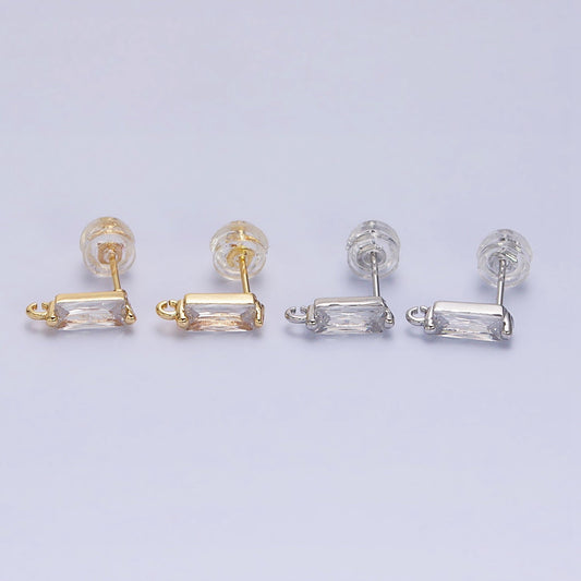 Mini Baguette CZ Earring Post Finding in 16K Gold Filled Studs with Open Loop Link Wholesale Earring Supply Z369