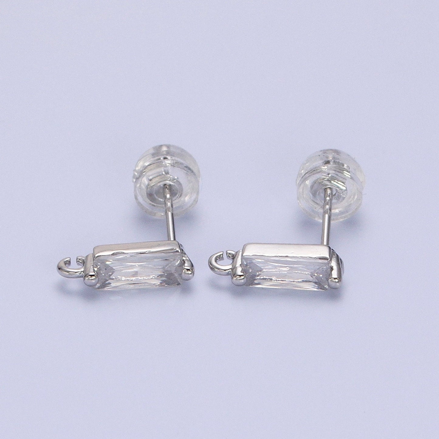 Mini Baguette CZ Earring Post Finding in 16K Gold Filled Studs with Open Loop Link Wholesale Earring Supply Z369