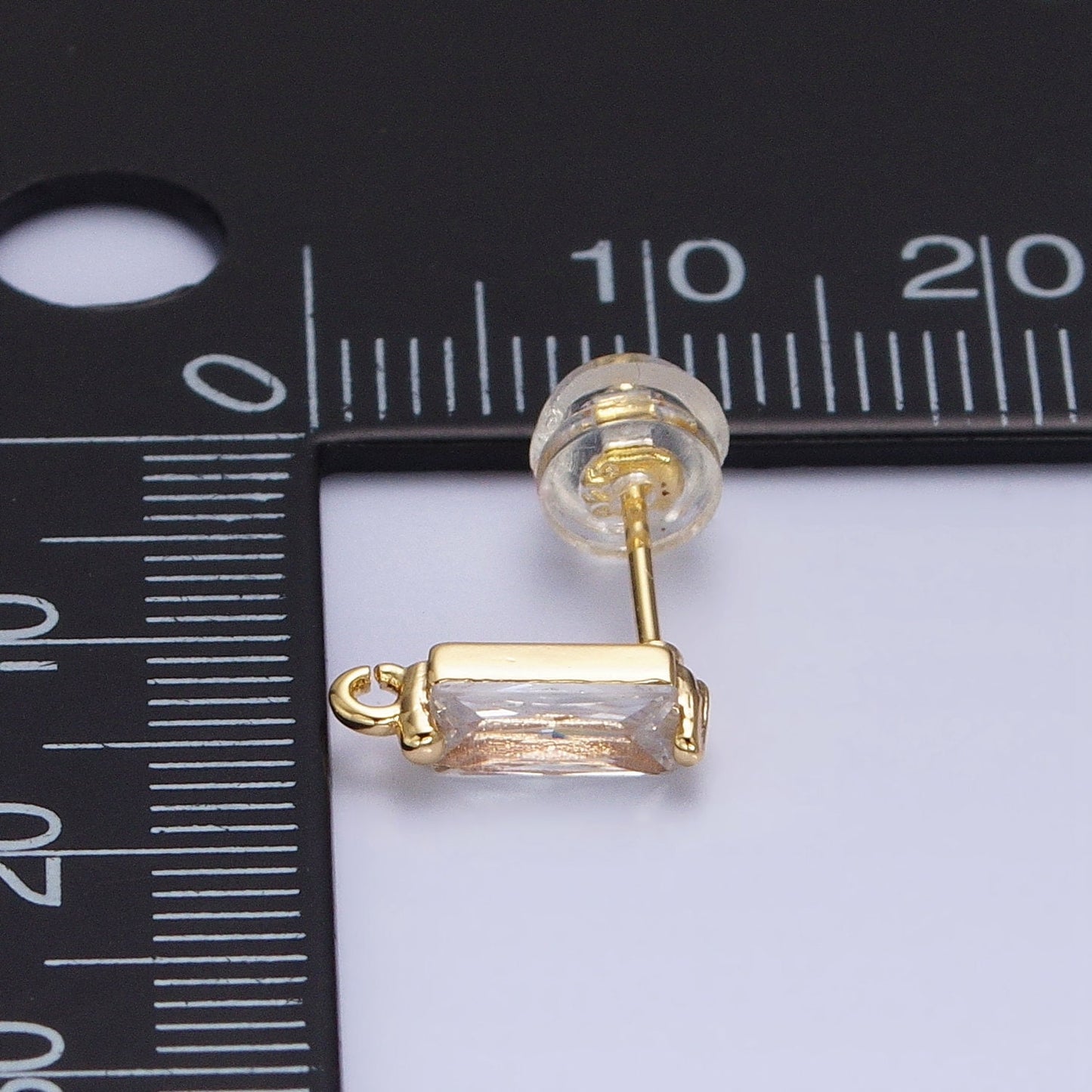 Mini Baguette CZ Earring Post Finding in 16K Gold Filled Studs with Open Loop Link Wholesale Earring Supply Z369