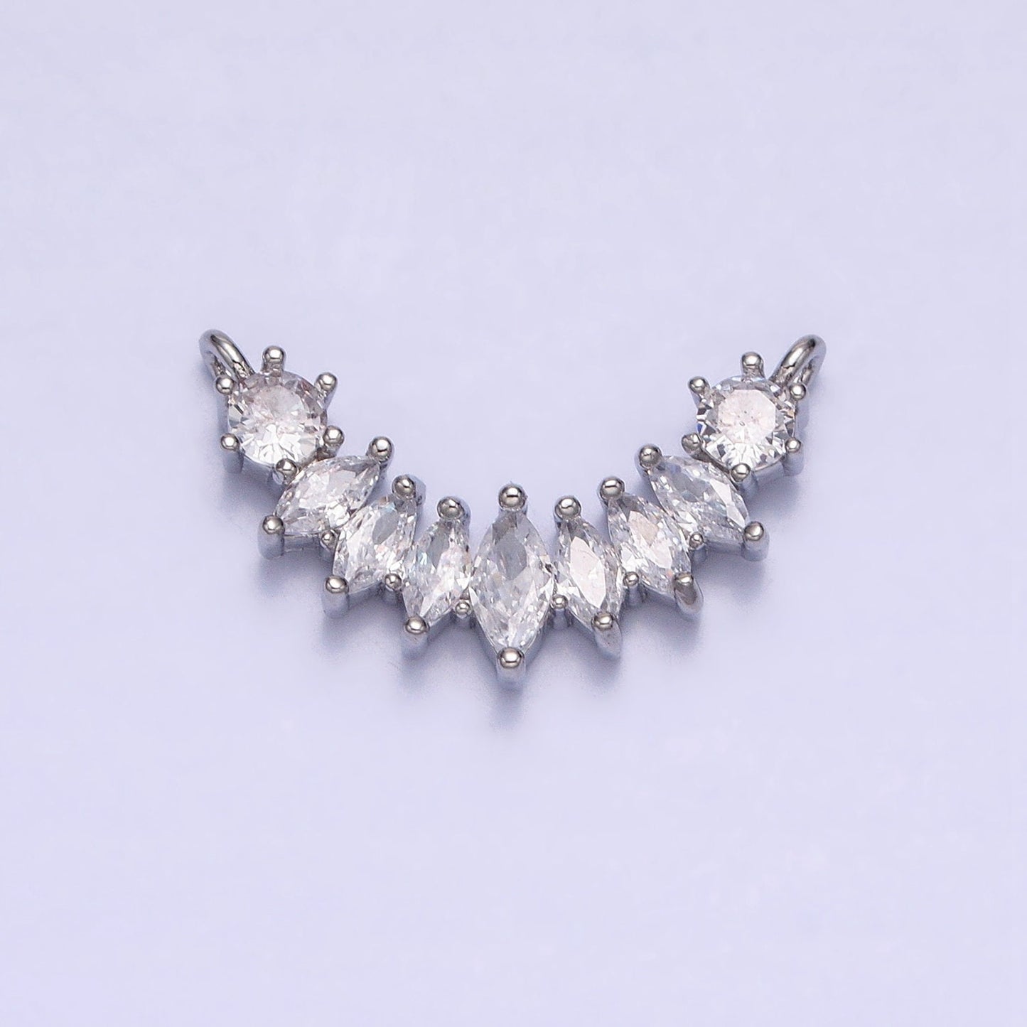 Dainty Collar Gold, Silver Clear CZ Marquise Cubic Zirconia Curved Lined 18mm Link Connector for Necklace Bracelet Component | Y-845