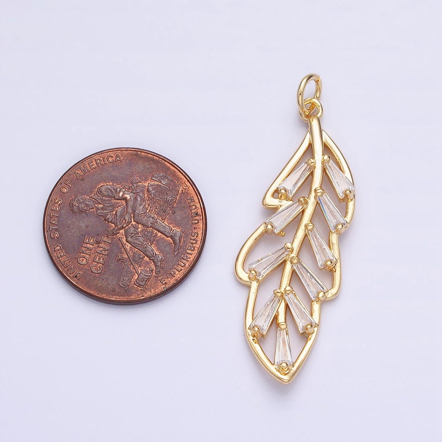 Dainty Leaf Charm, 18K Gold Filled Baguette CZ Leaf Pendants Cubic Zirconia ac960