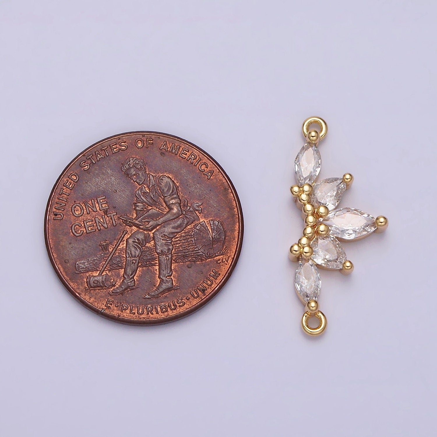 16K Gold Filled Clear CZ Marquise Teardrop Curved Lined Charm Connector in Gold & Silver Fiver Marquise CZ Stone Link | G905 G906