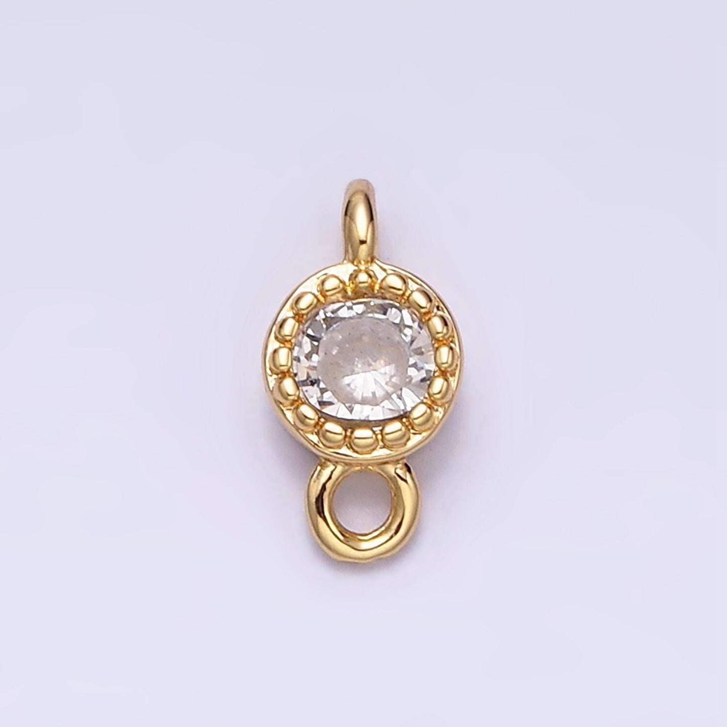 16K Gold Filled 4.5mm Clear Round CZ Dotted Bezel Connector in Gold & Silver | Y-909