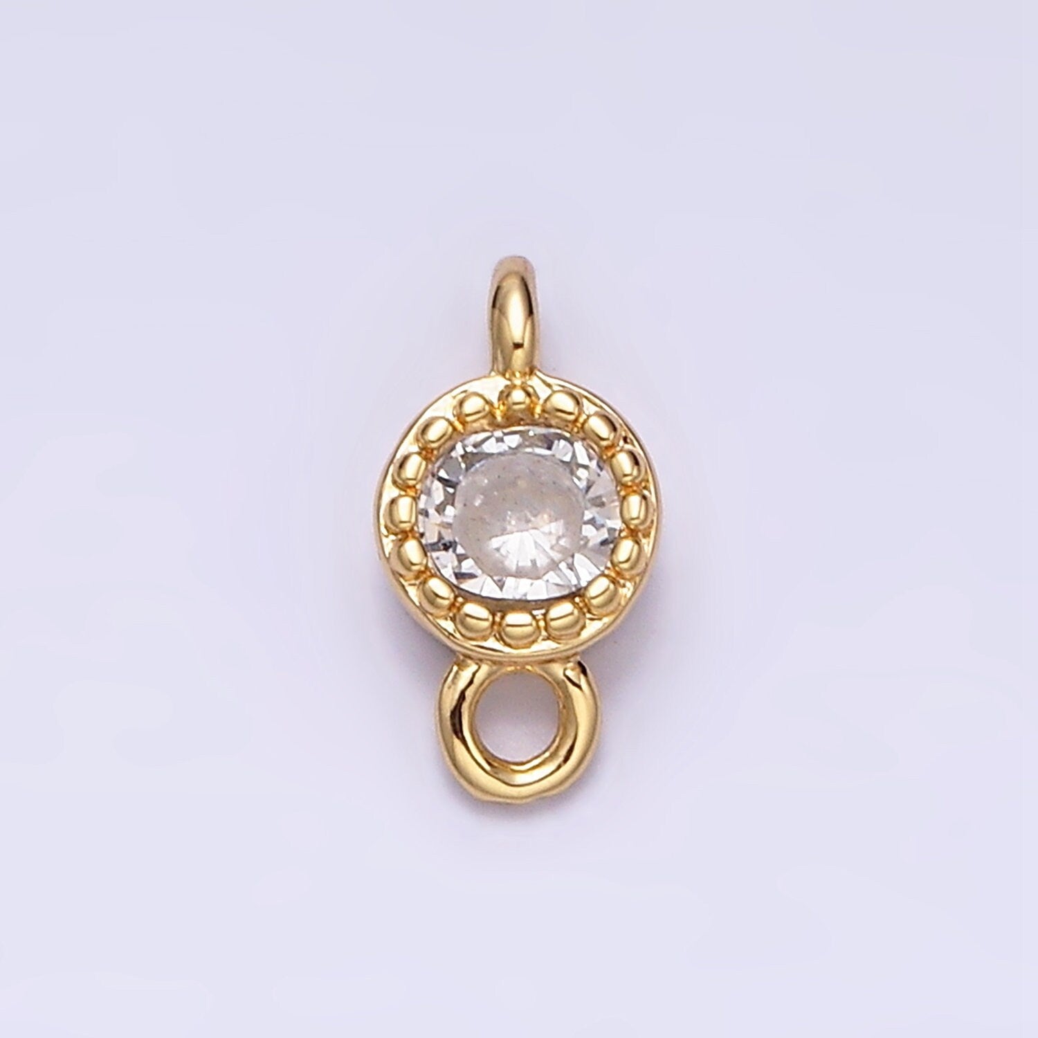 16K Gold Filled 4.5mm Clear Round CZ Dotted Bezel Connector in Gold & Silver | Y-909