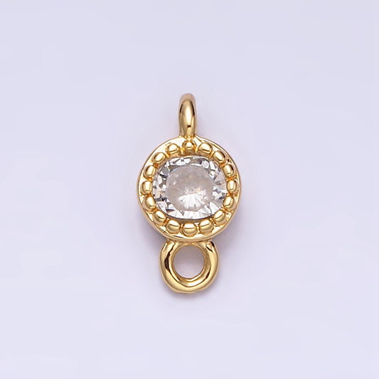 16K Gold Filled 4.5mm Clear Round CZ Dotted Bezel Connector in Gold & Silver | Y-909