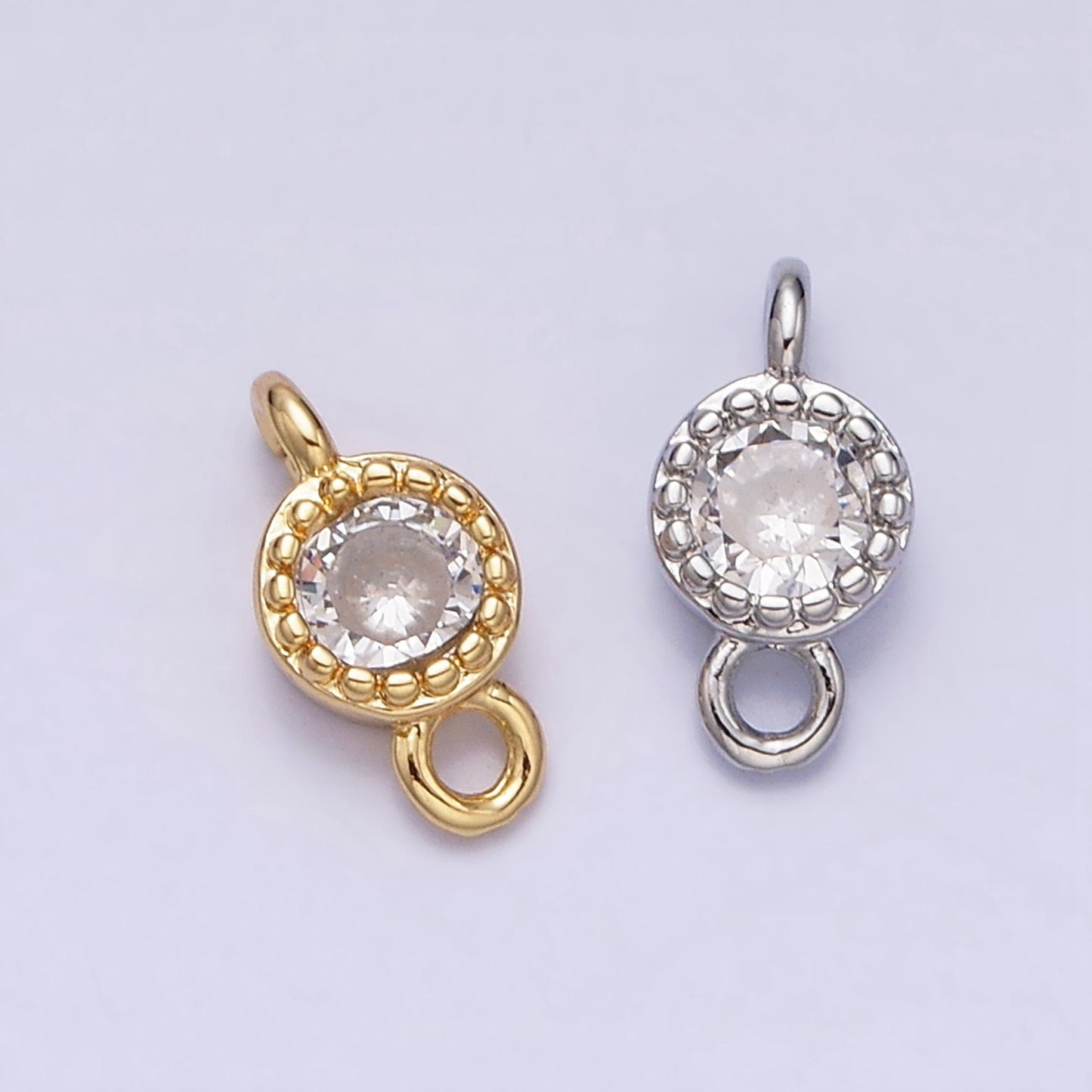 16K Gold Filled 4.5mm Clear Round CZ Dotted Bezel Connector in Gold & Silver | Y-909