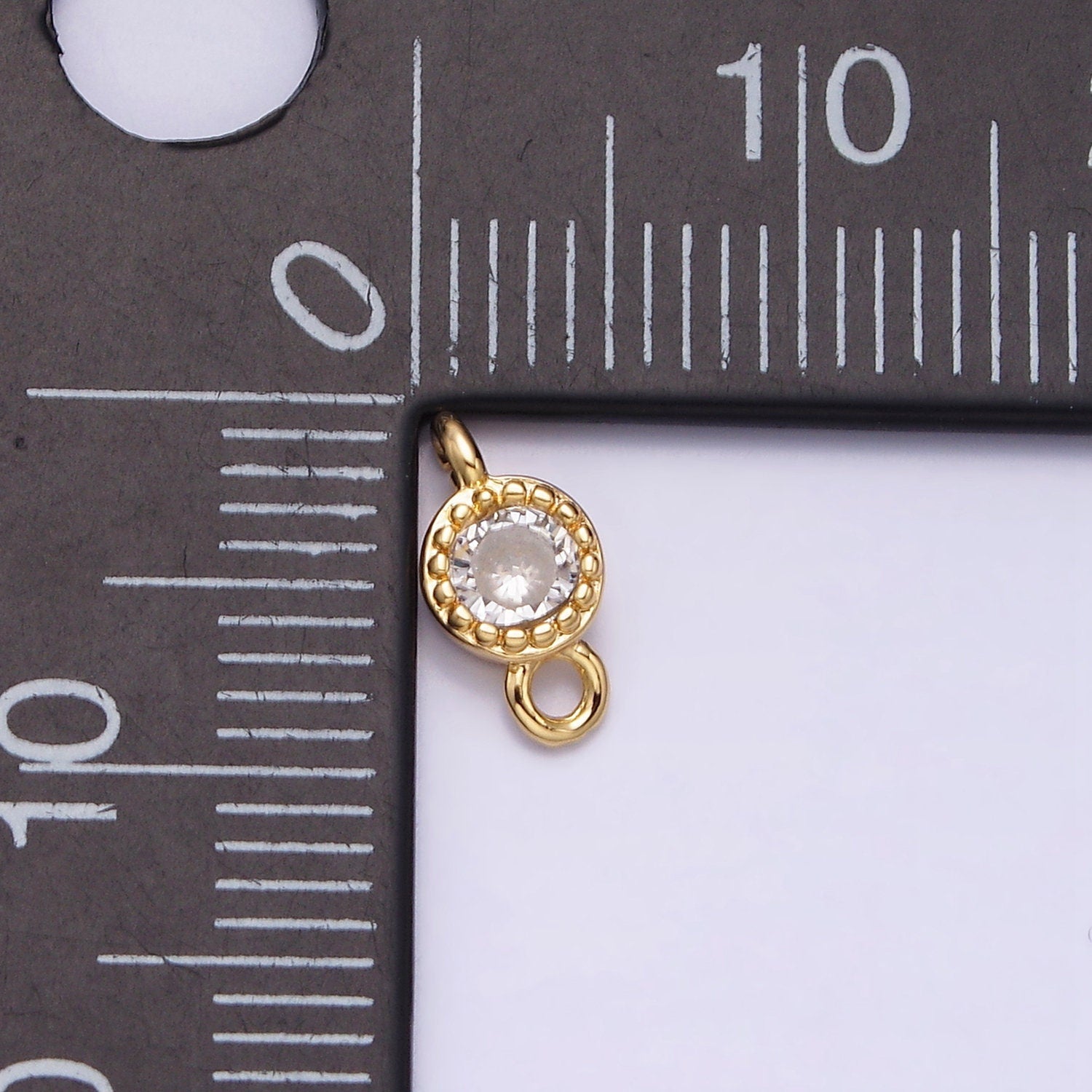 16K Gold Filled 4.5mm Clear Round CZ Dotted Bezel Connector in Gold & Silver | Y-909
