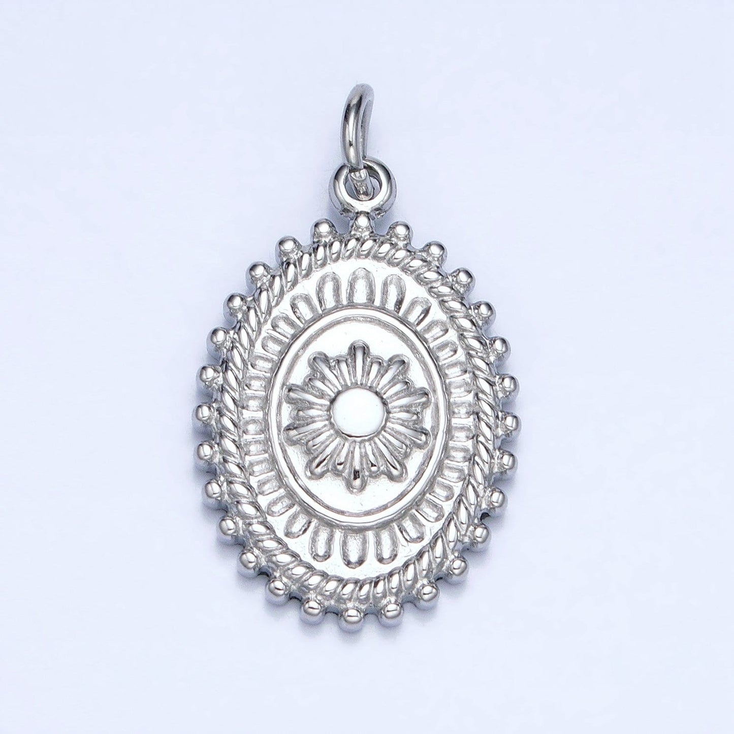 Gold, Silver Celestial Sun Pendant Medallion Yoga Beaded Outline Artisan Oval Charm | AC627 AC628
