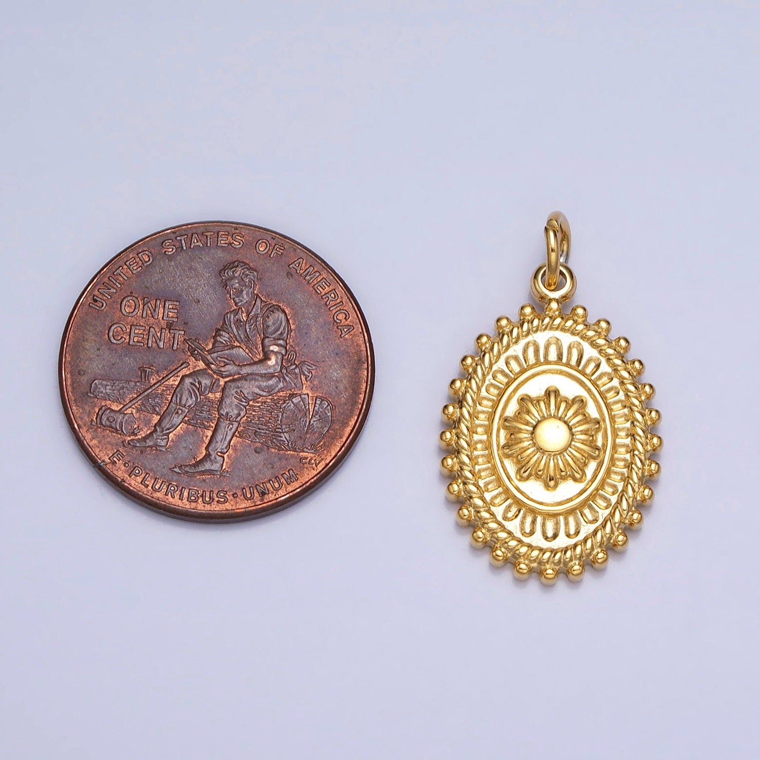 Gold, Silver Celestial Sun Pendant Medallion Yoga Beaded Outline Artisan Oval Charm | AC627 AC628