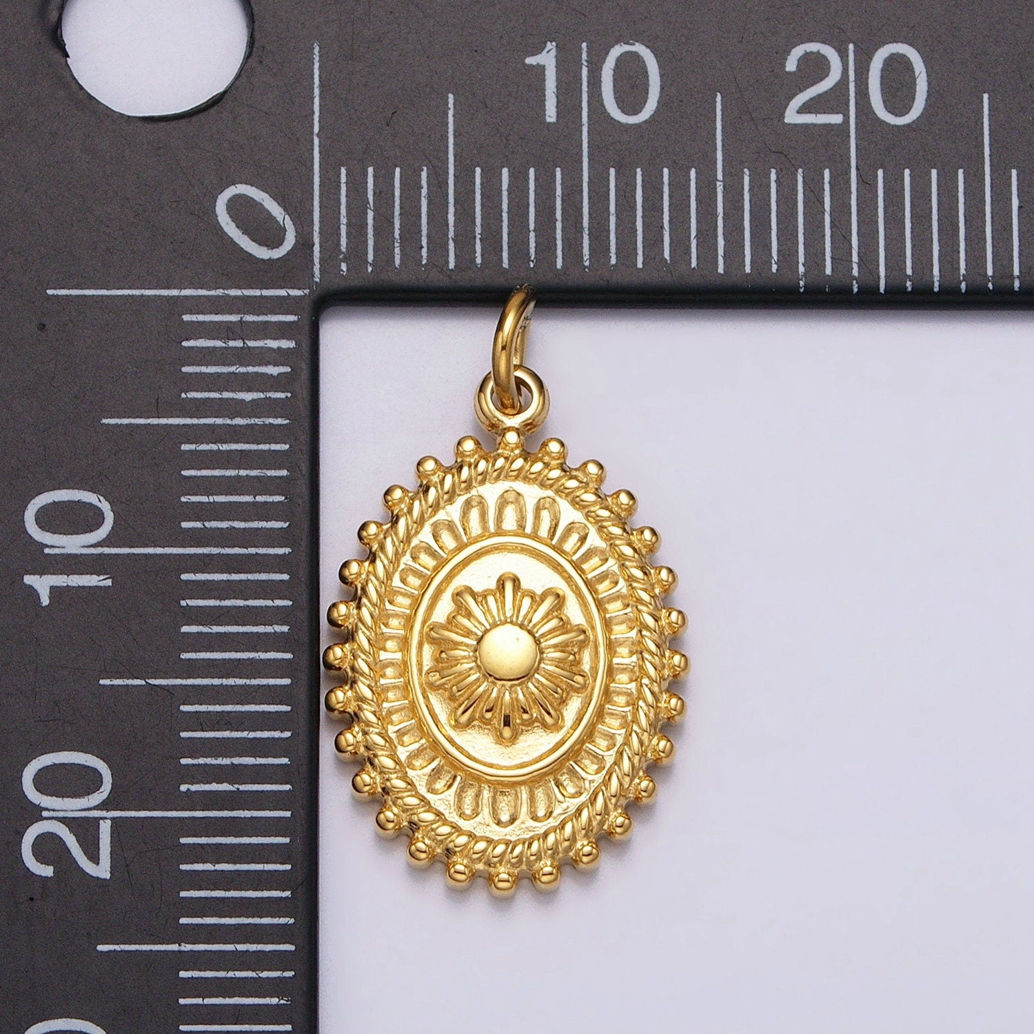 Gold, Silver Celestial Sun Pendant Medallion Yoga Beaded Outline Artisan Oval Charm | AC627 AC628