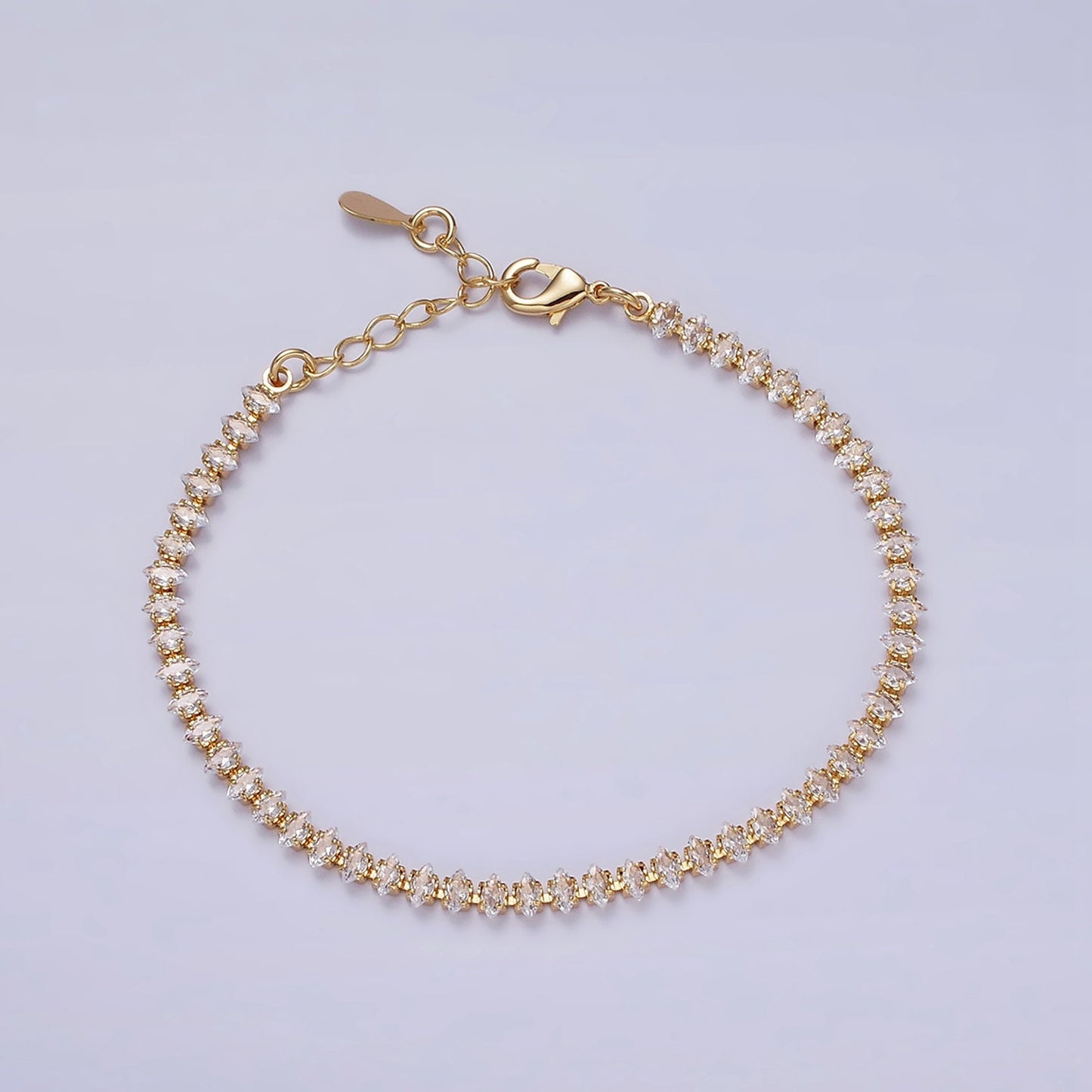 16K Gold Filled 4mm Green, Clear, Pink CZ Marquise Tennis 6.5 Inch Bracelet with Extender | WA-1788 ~ WA-1790