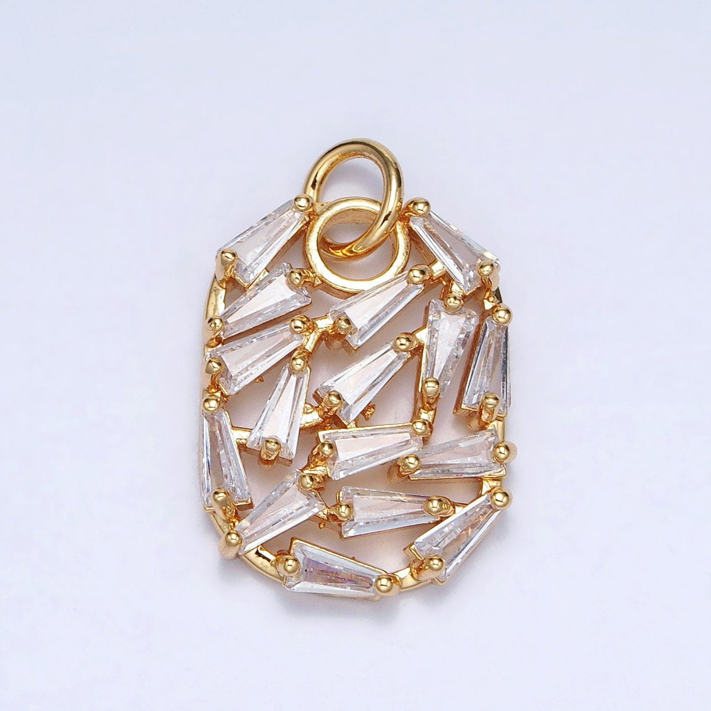 Gold, Silver Clear Baguette CZ Open 20x13mm Oval Charm for Bracelet Earring Necklace Handmade Jewelry | AC609 AC610