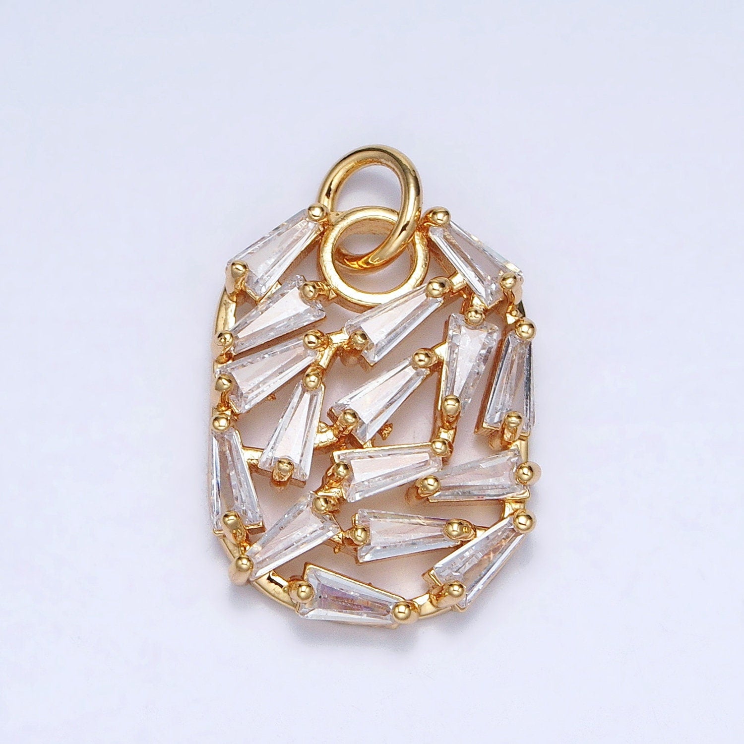 Gold, Silver Clear Baguette CZ Open 20x13mm Oval Charm for Bracelet Earring Necklace Handmade Jewelry | AC609 AC610