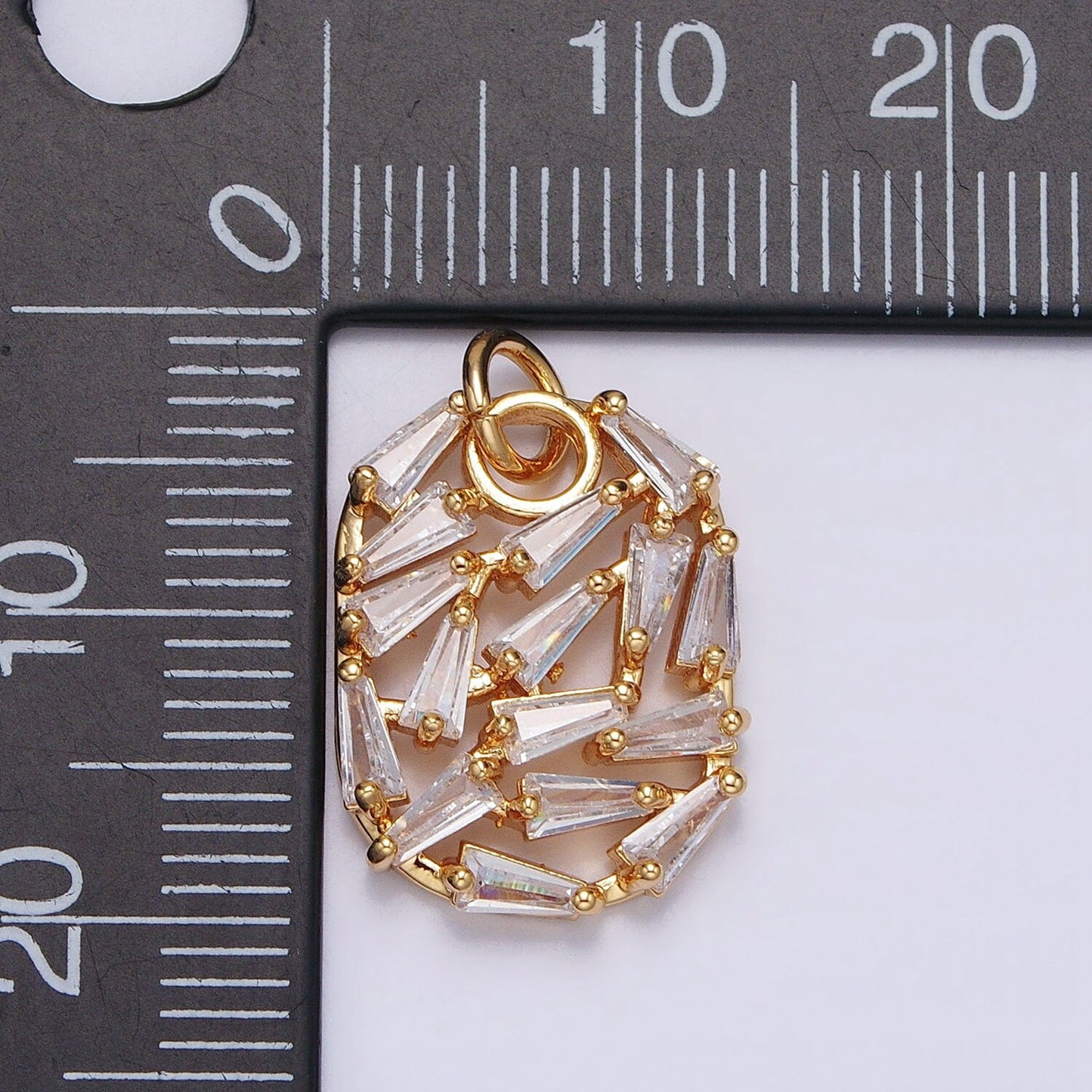 Gold, Silver Clear Baguette CZ Open 20x13mm Oval Charm for Bracelet Earring Necklace Handmade Jewelry | AC609 AC610