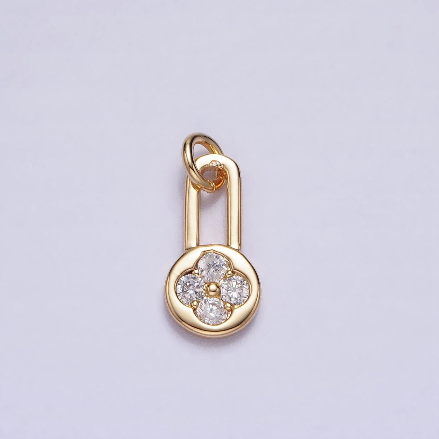 Mini Padlock CZ Charms, Micro Pave Gold Charms Lucky Lock Pendant Silver 4 Leaf Pendant Necklace Bracelet Earring Charm AC613