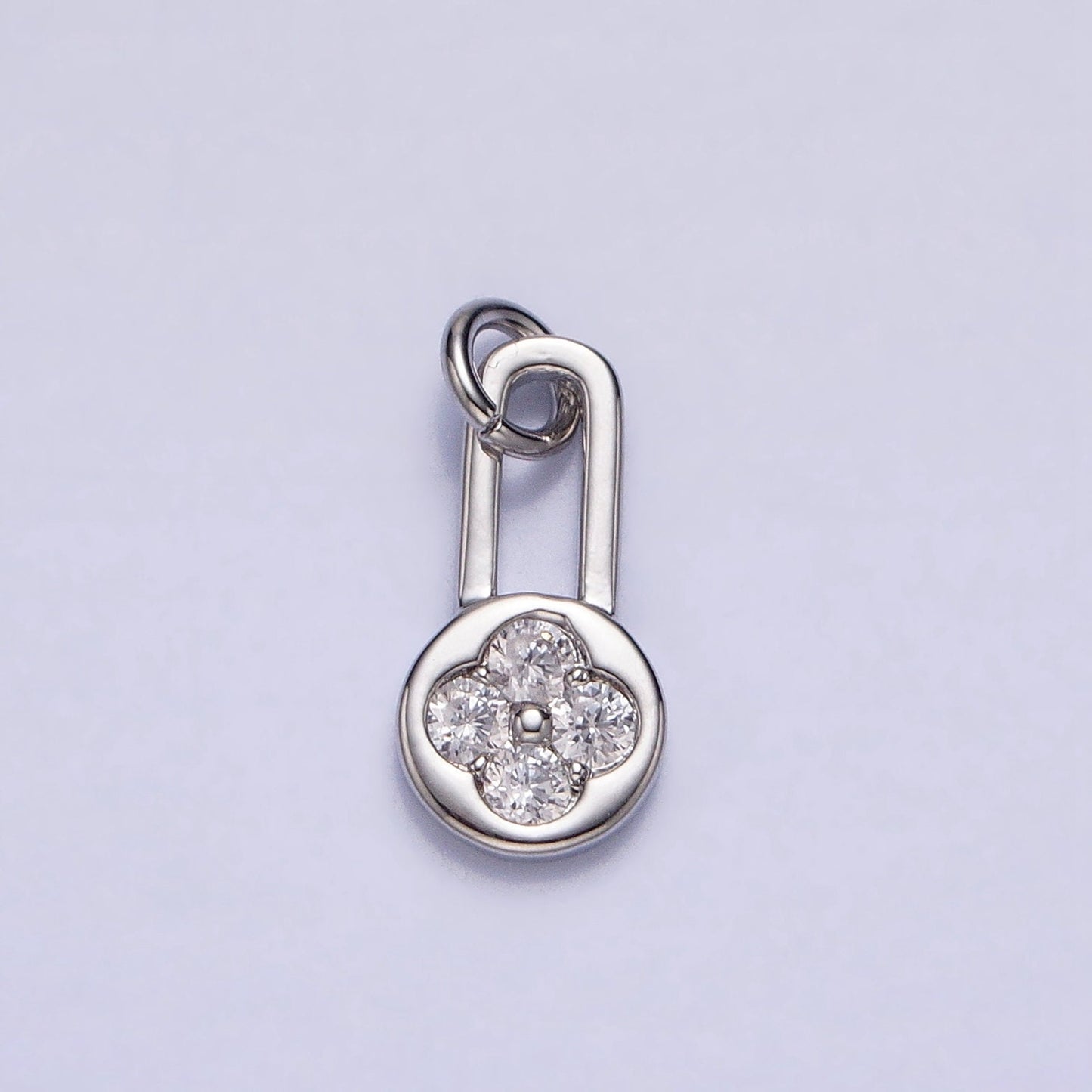 Mini Padlock CZ Charms, Micro Pave Gold Charms Lucky Lock Pendant Silver 4 Leaf Pendant Necklace Bracelet Earring Charm AC613