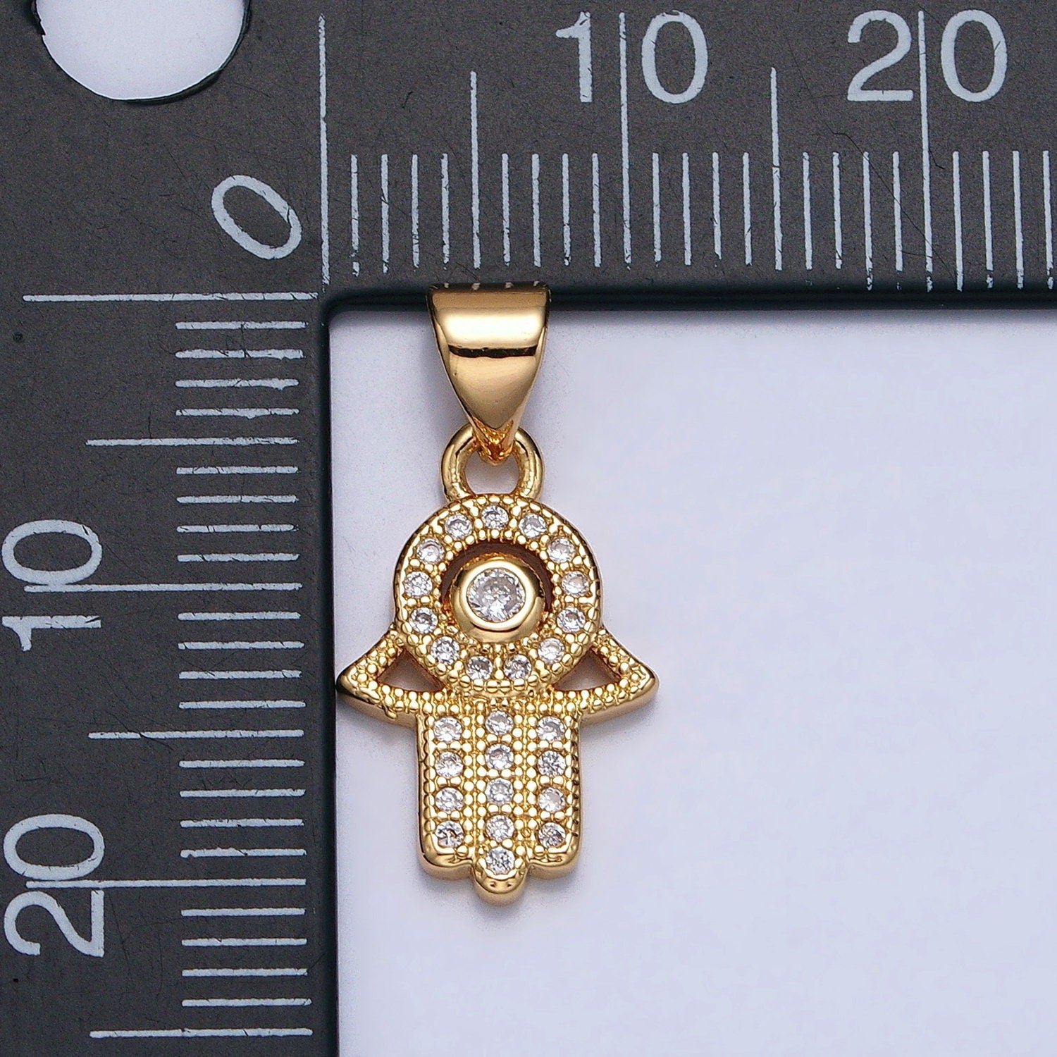 Gold Hamsa Hand Charm Micro Pave Charm , Hand Of Fatima Jewelry Pendant Charm for Religious Jewelry Supply AA359