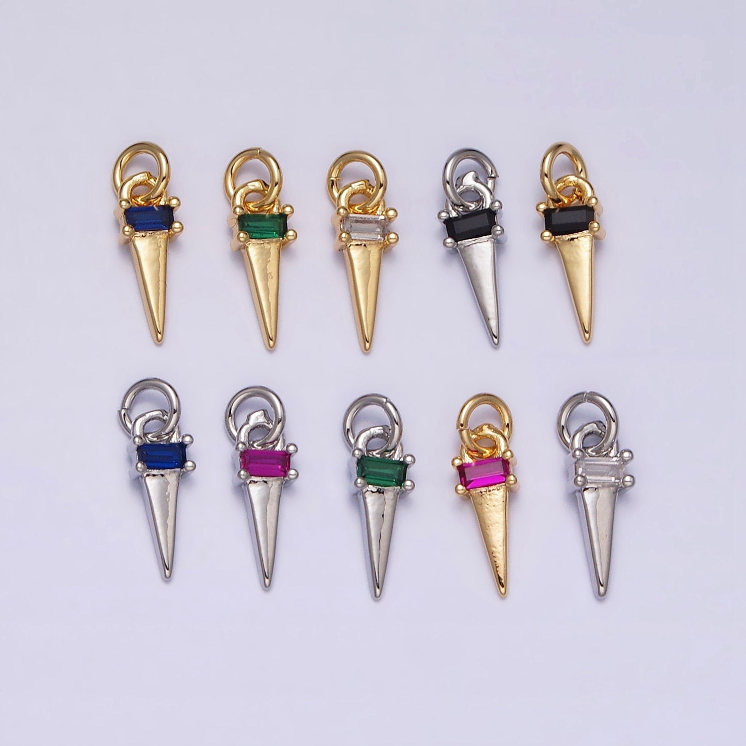 Dainty Triangle Clear Baguette Cubic Zirconia Charms Ice Cone Pendants Small Geometric Jewelry Gold, Silver AC469 AC470