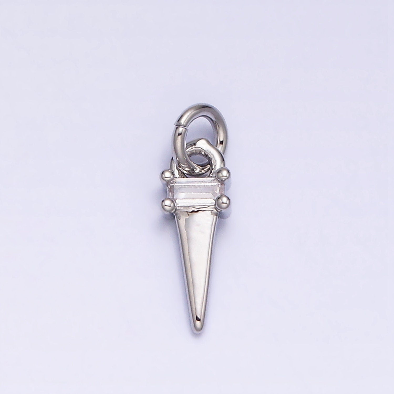 Dainty Triangle Clear Baguette Cubic Zirconia Charms Ice Cone Pendants Small Geometric Jewelry Gold, Silver AC469 AC470