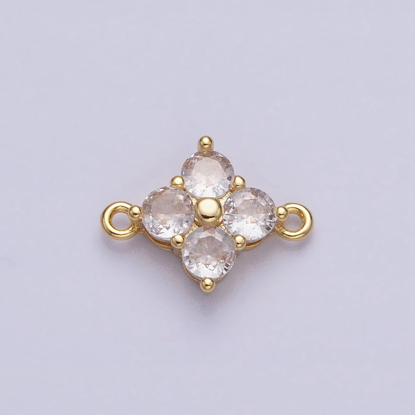 Tiny Gold Four-Leaf Floral Charm Connector Micro Pave CZ for Bracelet Necklace Flower Daisy Jewelry Finding | AA952
