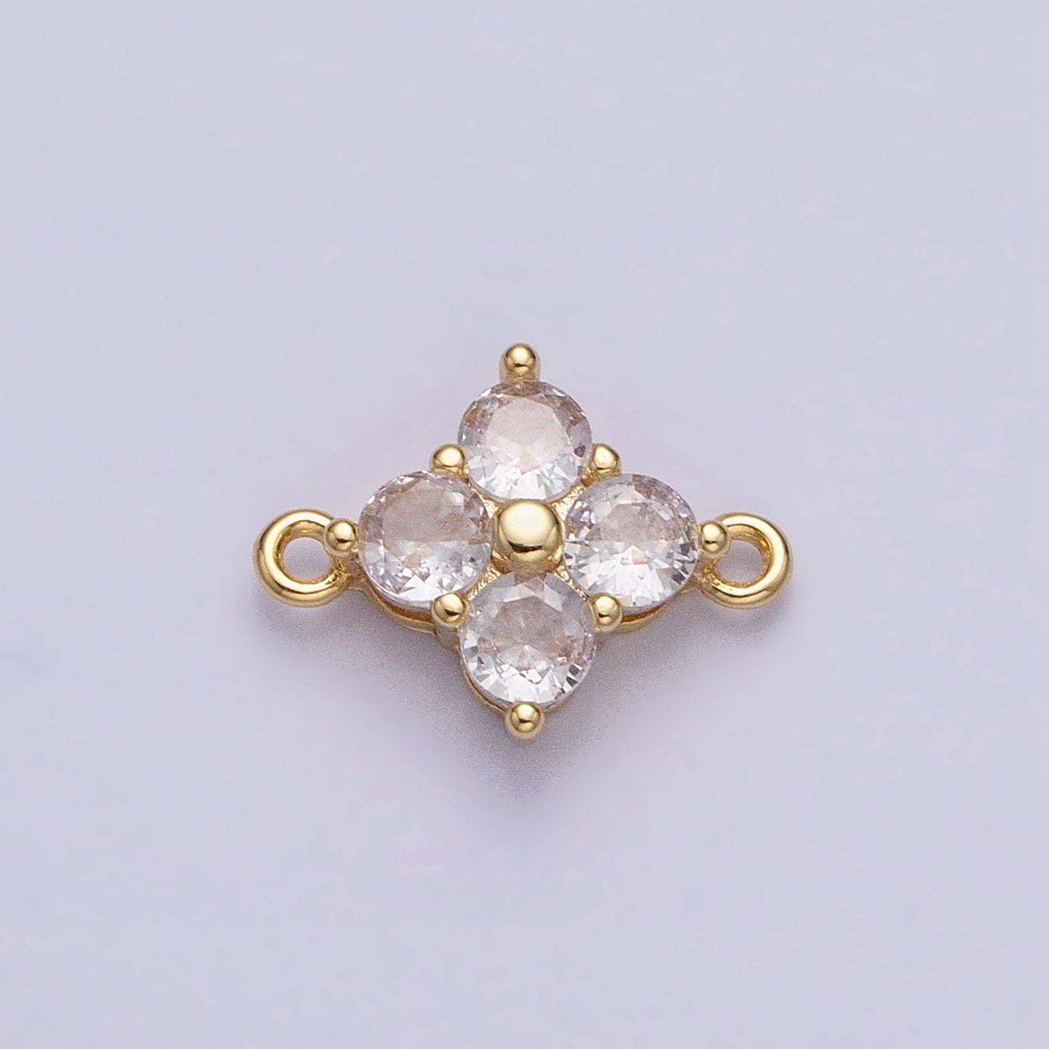 Tiny Gold Four-Leaf Floral Charm Connector Micro Pave CZ for Bracelet Necklace Flower Daisy Jewelry Finding | AA952