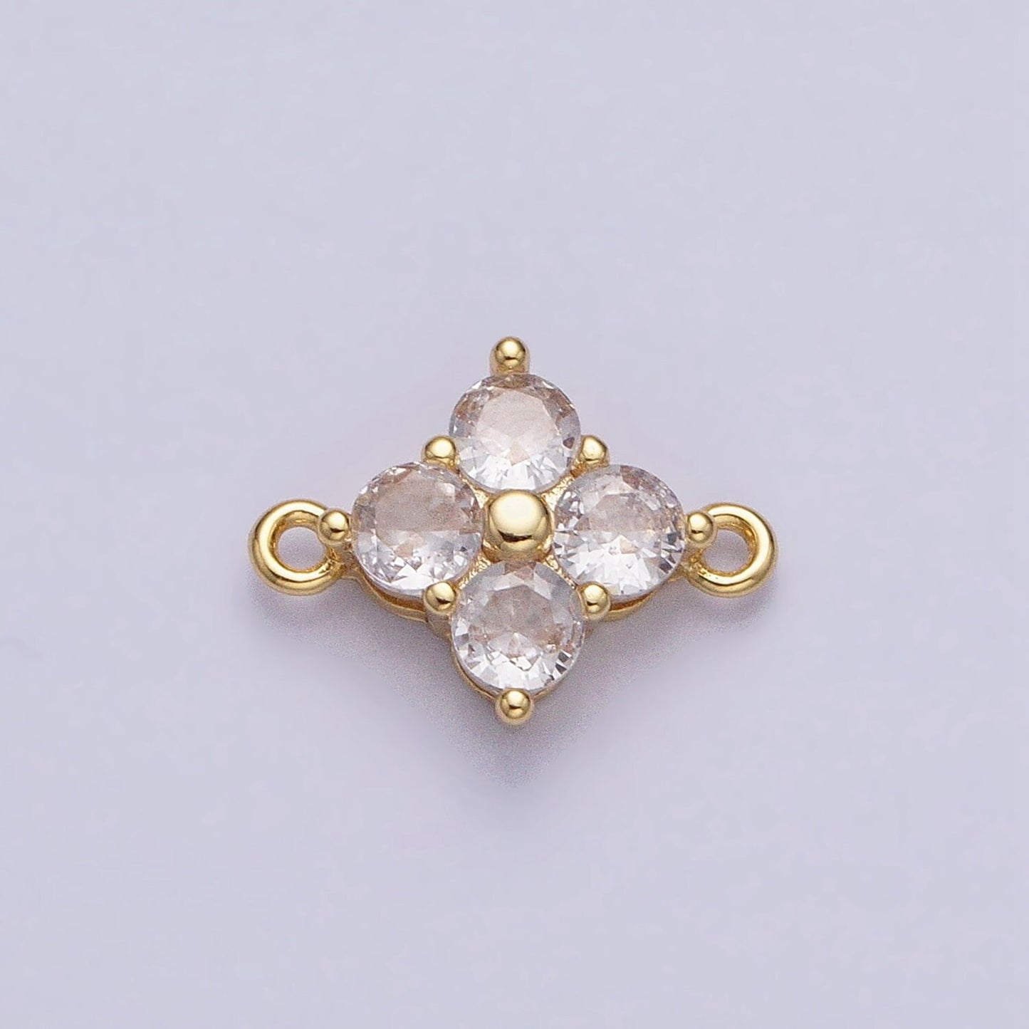 Tiny Gold Four-Leaf Floral Charm Connector Micro Pave CZ for Bracelet Necklace Flower Daisy Jewelry Finding | y843