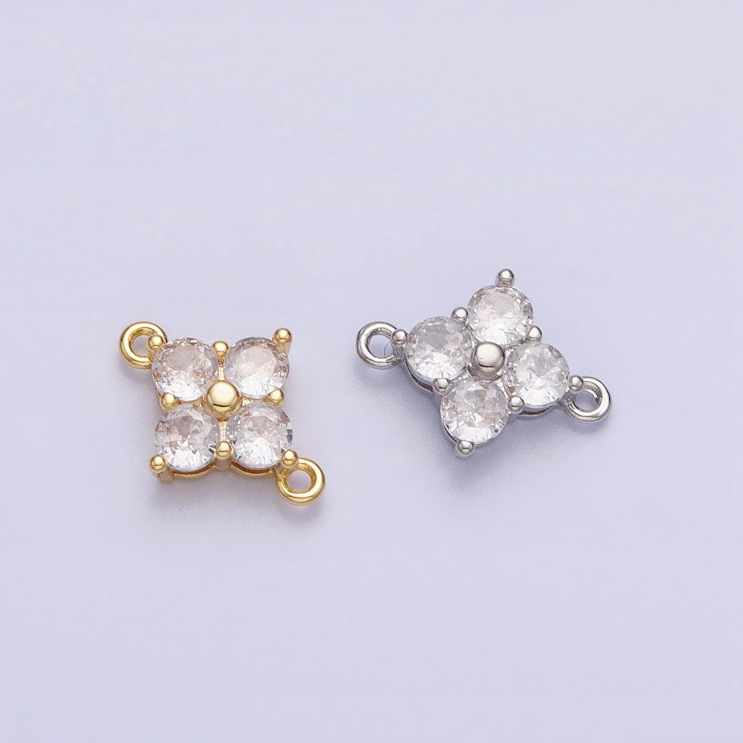 Tiny Gold Four-Leaf Floral Charm Connector Micro Pave CZ for Bracelet Necklace Flower Daisy Jewelry Finding | AA952
