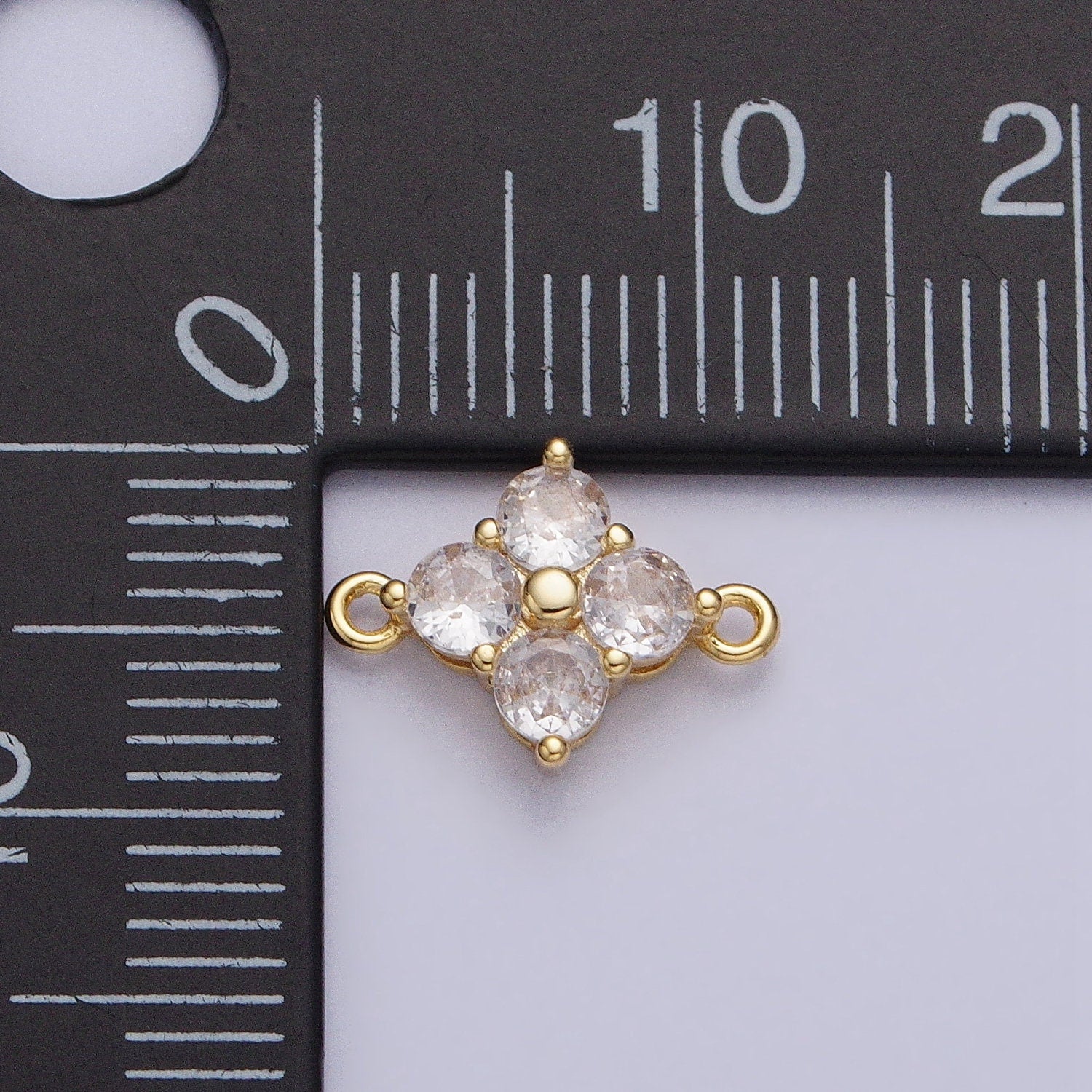 Tiny Gold Four-Leaf Floral Charm Connector Micro Pave CZ for Bracelet Necklace Flower Daisy Jewelry Finding | AA952