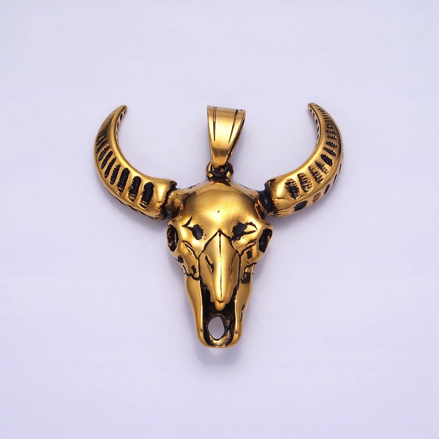 Stainless Steel Engraved Bull OX Cow head with horn Pendant in Silver | P-1142
