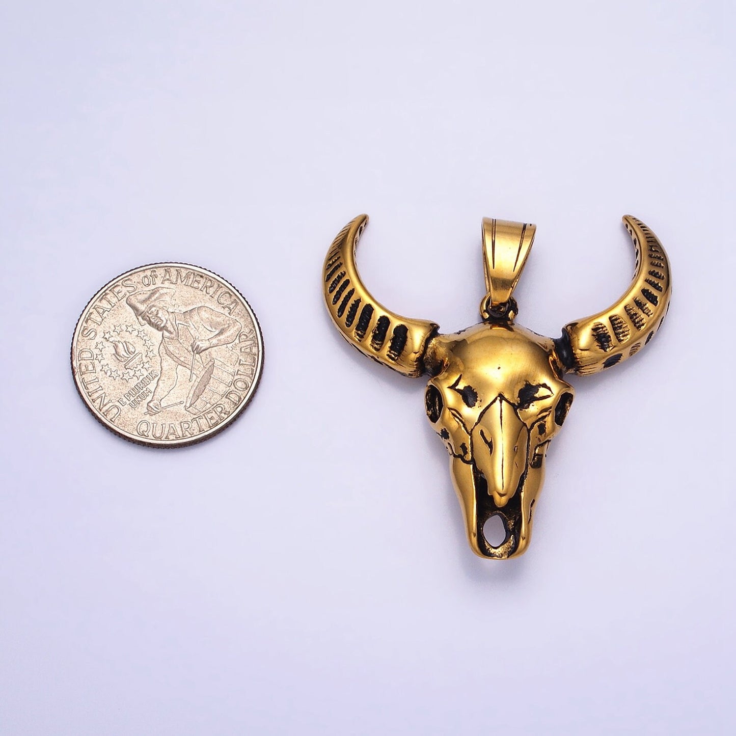 Stainless Steel Engraved Bull OX Cow head with horn Pendant in Silver | P-1142