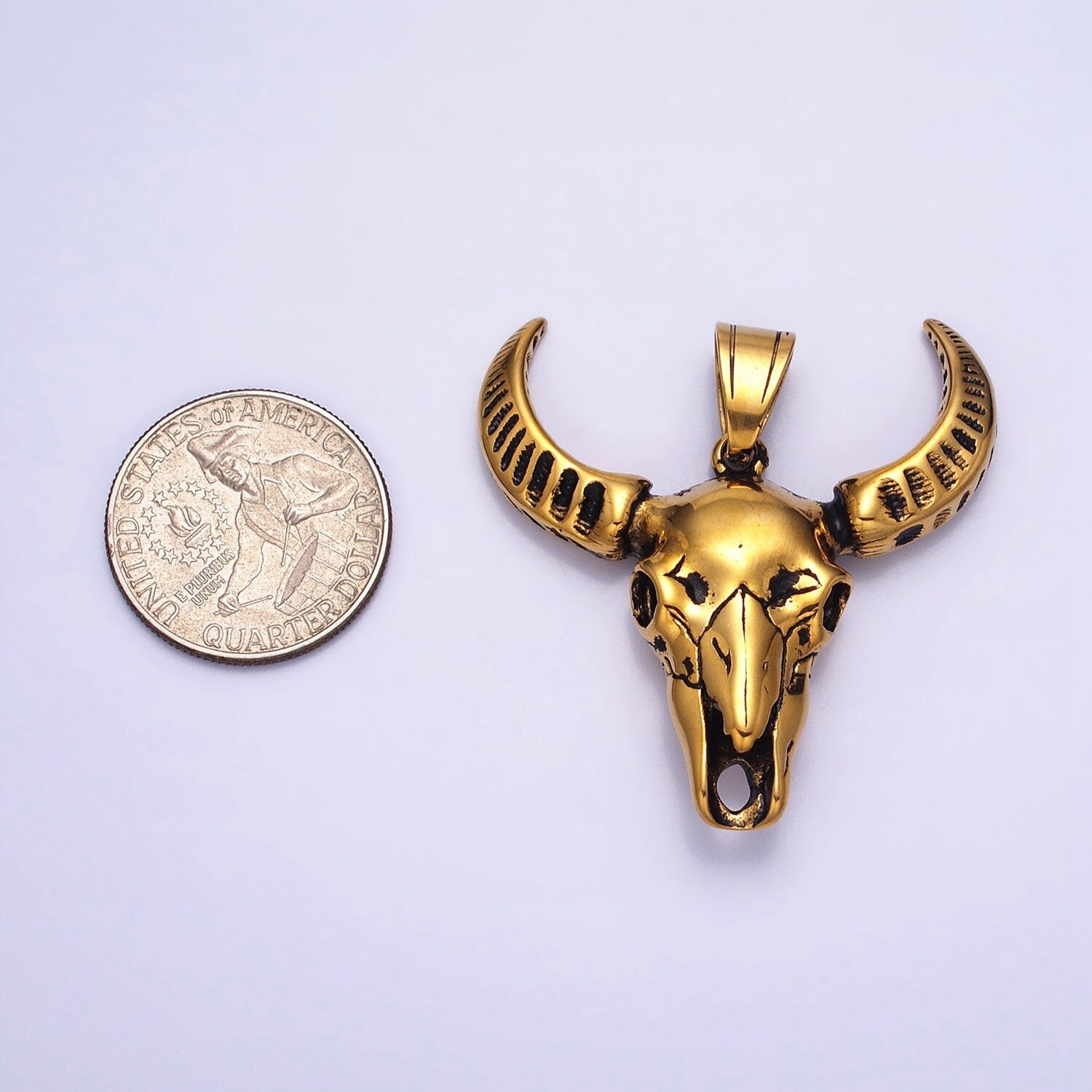 Stainless Steel Engraved Bull OX Cow head with horn Pendant in Silver | P-1142